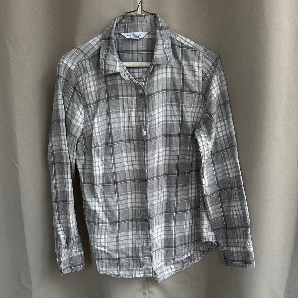 Old Navy Womens Gray Plaid FlannelButton Down Shirt sz m
